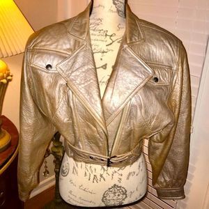 LA STUDIO GOLD LEATHER VINTAGE BOMBER JACKET